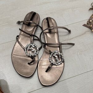 Gucci Metallic Sandals with Crystal Accents